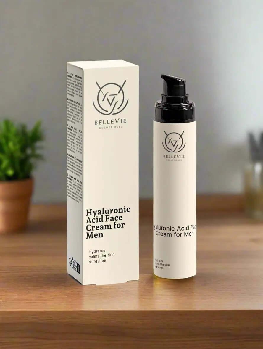 Morning skincare routine with men’s hyaluronic face cream