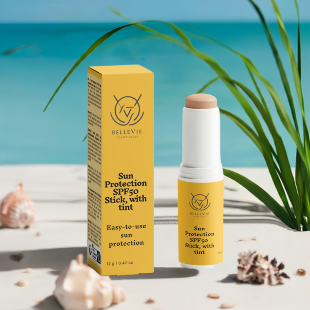 Application of BelleVie tinted mineral sunscreen before sun exposure