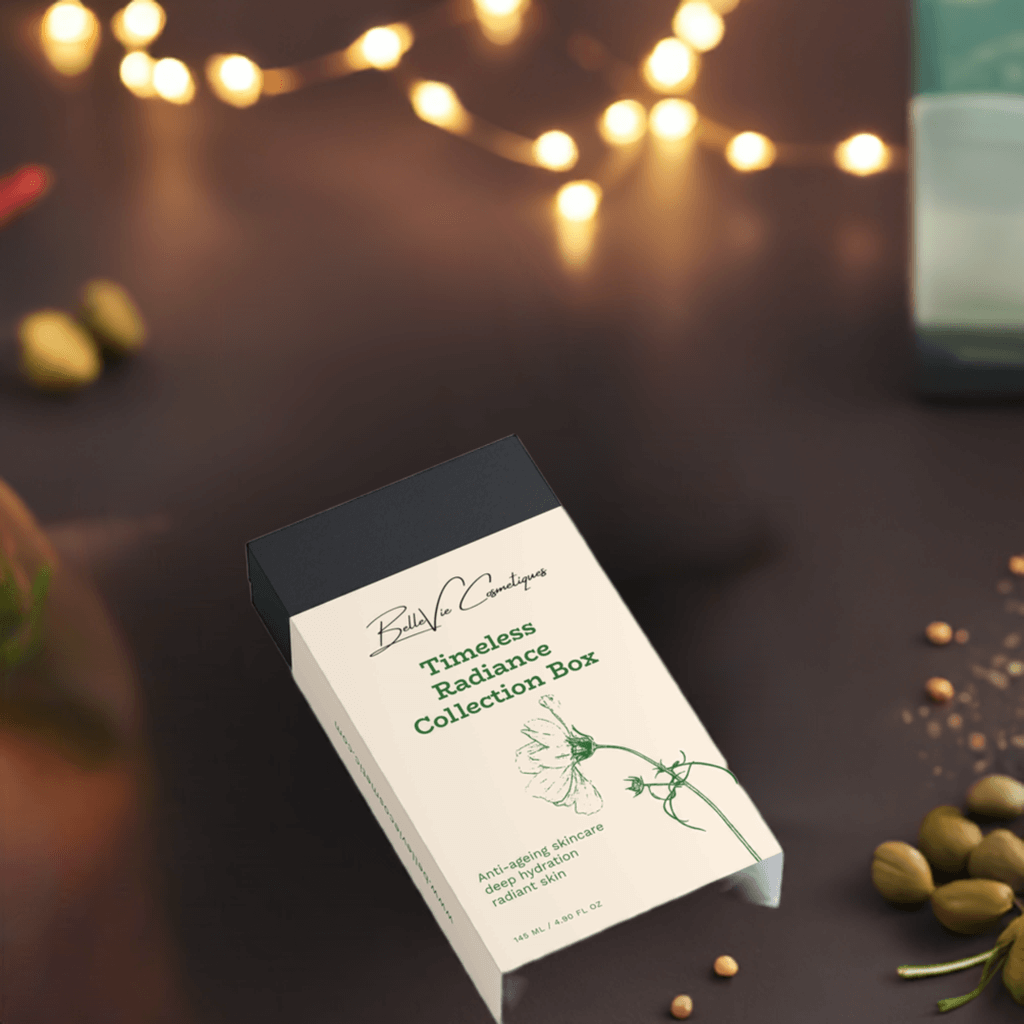 Anti-aging skincare products in premium gift box – cruelty-free, vegan, and COSMOS-certified