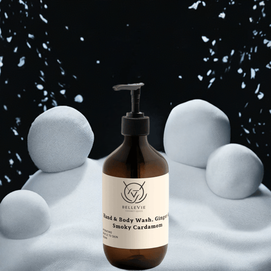 Belle Vie Smoky Cardamom Hand & Body Wash 490ml – luxurious body wash with ginger and smoky cardamom for a soothing cleanse