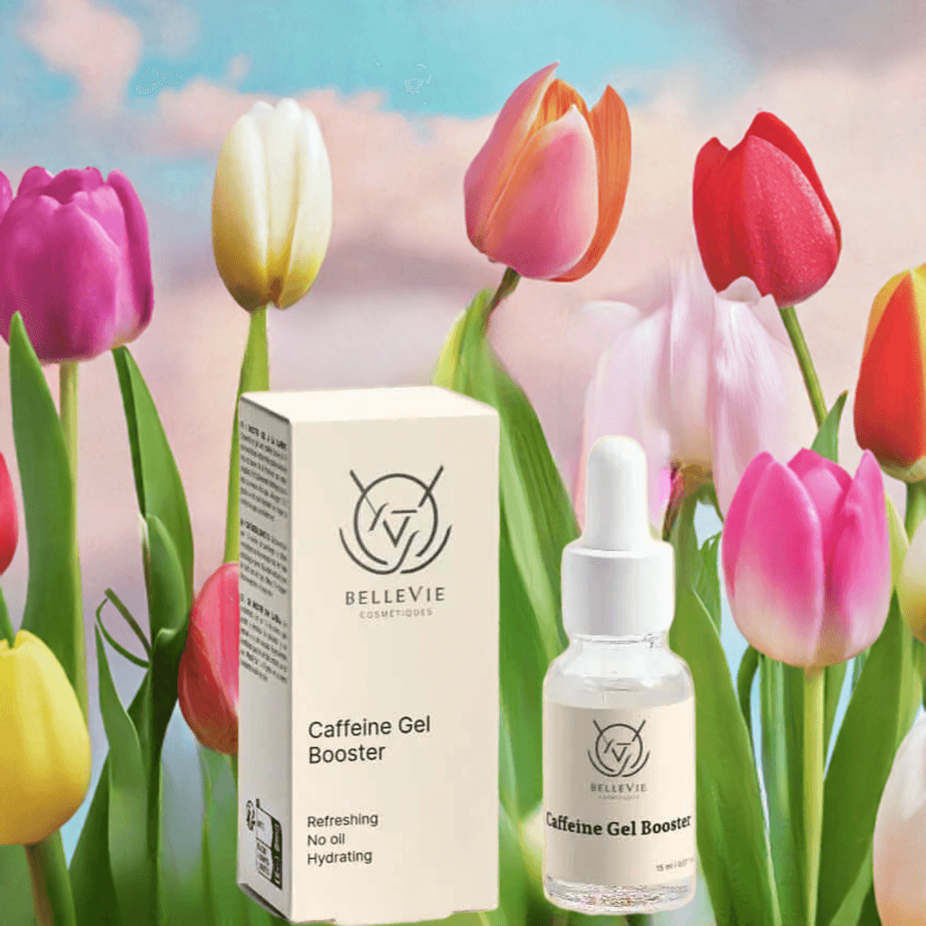 Applying caffeine booster to reduce under-eye bags and refresh skin