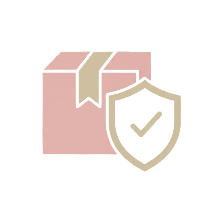 Pink box with a gold shield icon on a white background