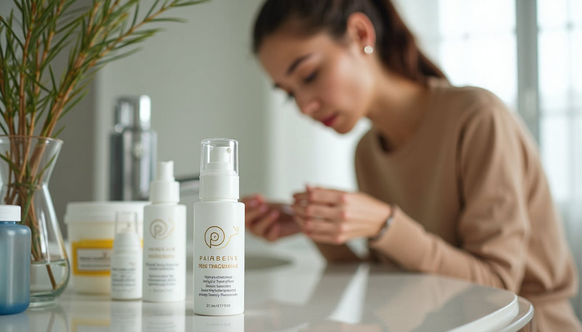 Youth examines skincare products in bright modern bathroom