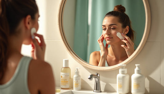 Woman applying facial sunscreen as part of morning routine