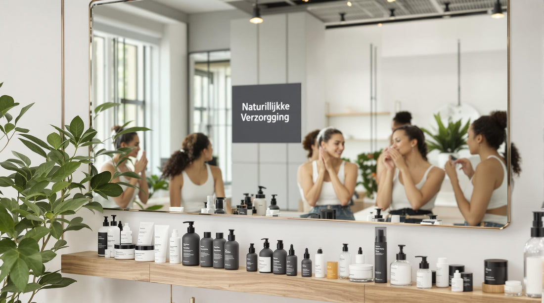 Diverse group using natural skincare products in bright bathroom