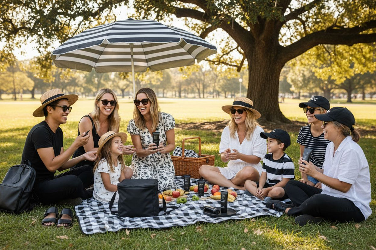 sun protection, sunscreen, family outdoors