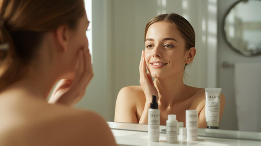 Hydrating serum bottle with water drops representing skin hydration and glow