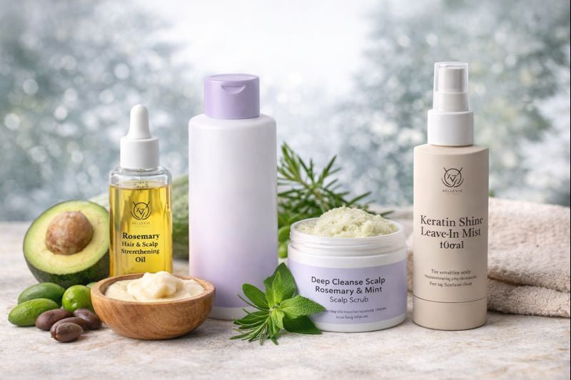 “Päänahan hoito-opas: kuiva ja kutiava päänahka, vegaaniset hiustuotteet ja hellävarainen rutiini.”