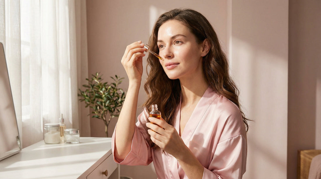 Minimalist BelleVie vegan skincare bottle on stone, symbolizing strict EU safety standards and ethical beauty