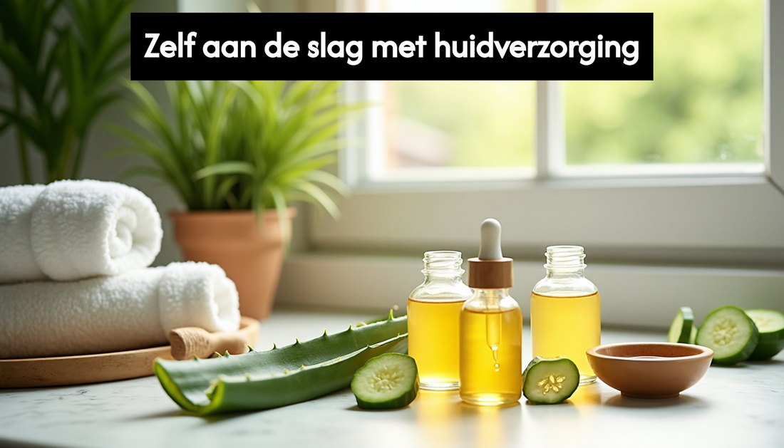 Homemade skincare jars with natural ingredients on countertop