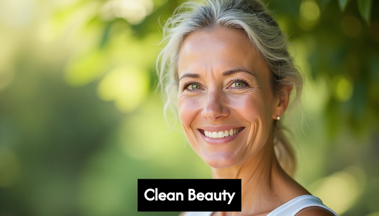 Middle-aged woman with smooth glowing skin smiling outdoors