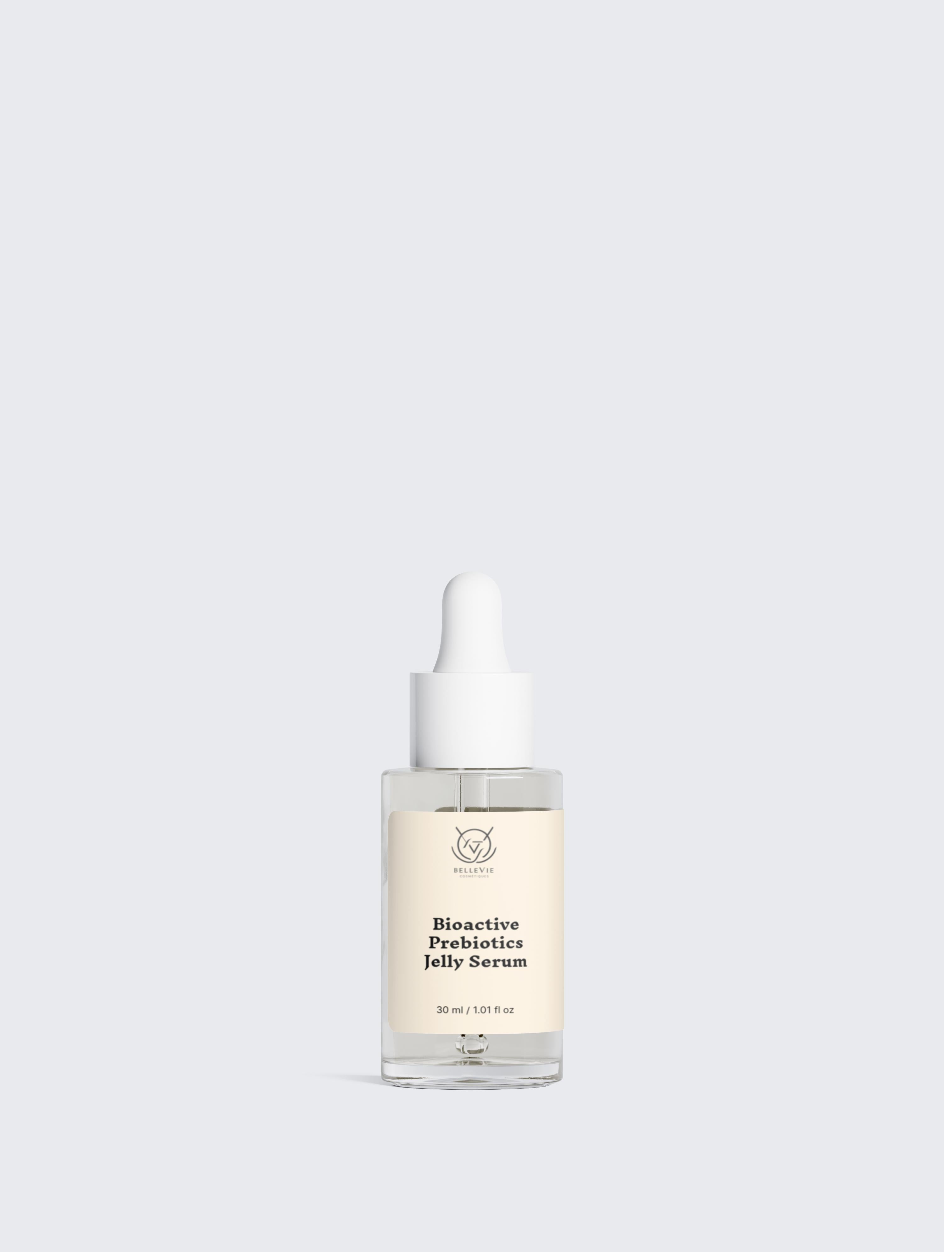Skincare serum bottle with dropper on a light gray background