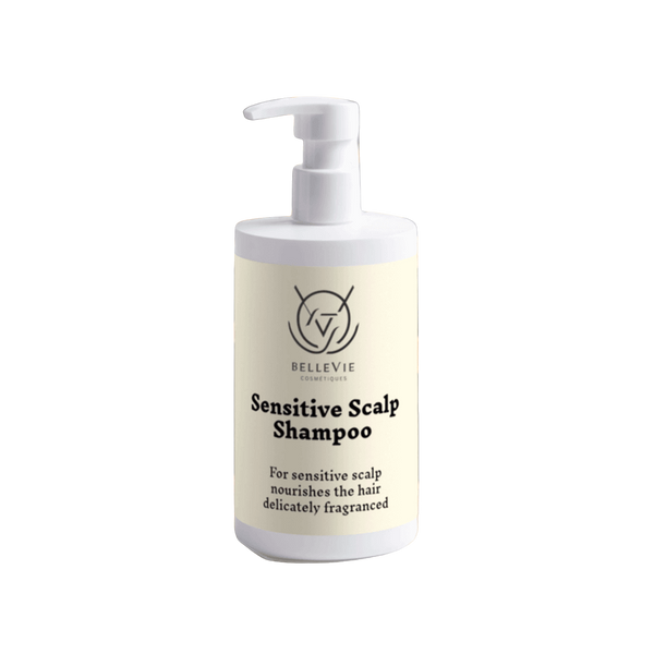 Bottle of Bellevie Sensitive Scalp Shampoo on a white background