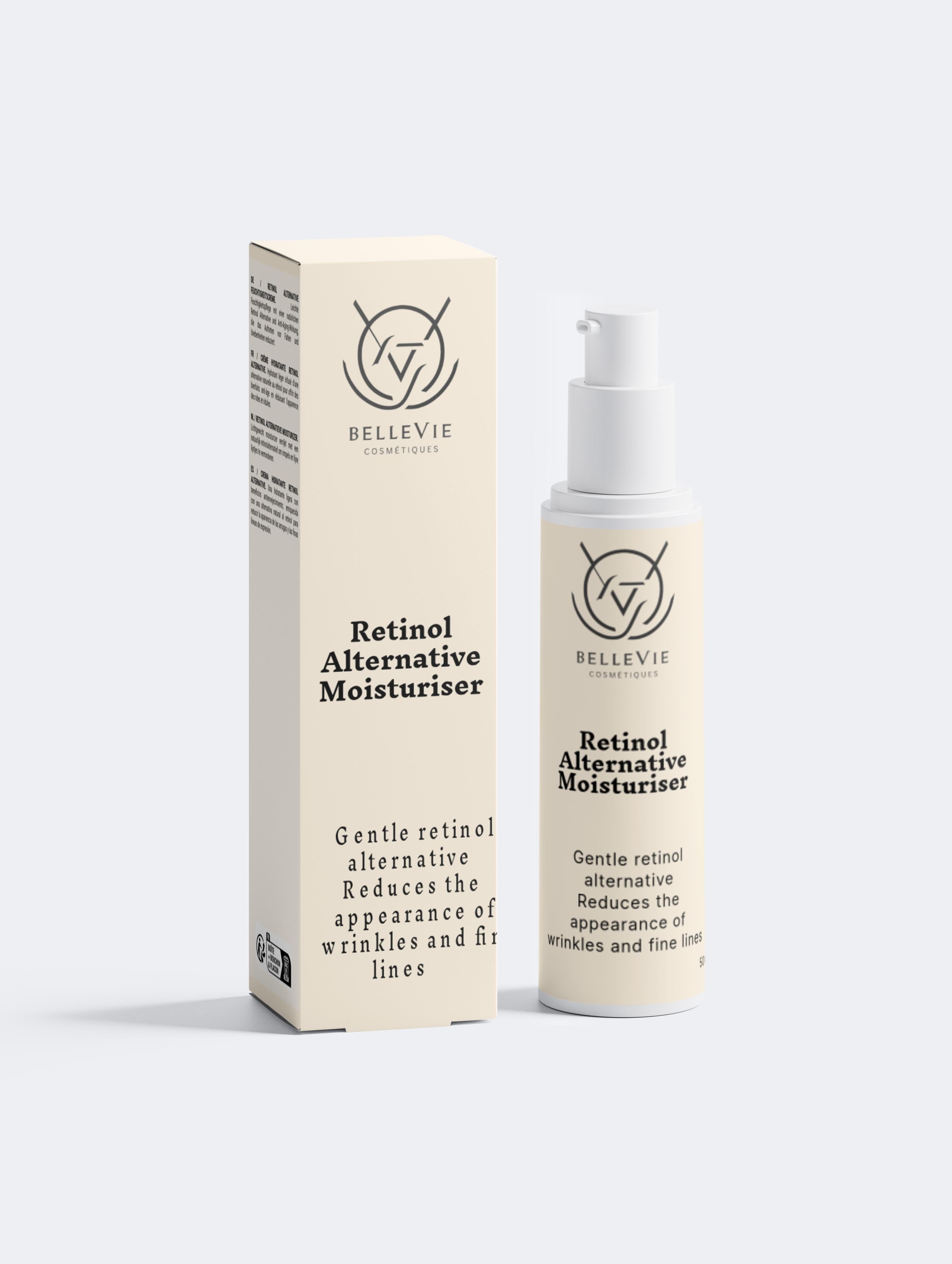 Bellevie Retinol Alternative Moisturizer bottle and packaging on a white background