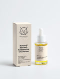 BELLEVIE Skincare Natural Retinol-Alternative Oil Serum shown with its beige outer box and a clear glass dropper bottle containing yellow oil, on a light gray background.
