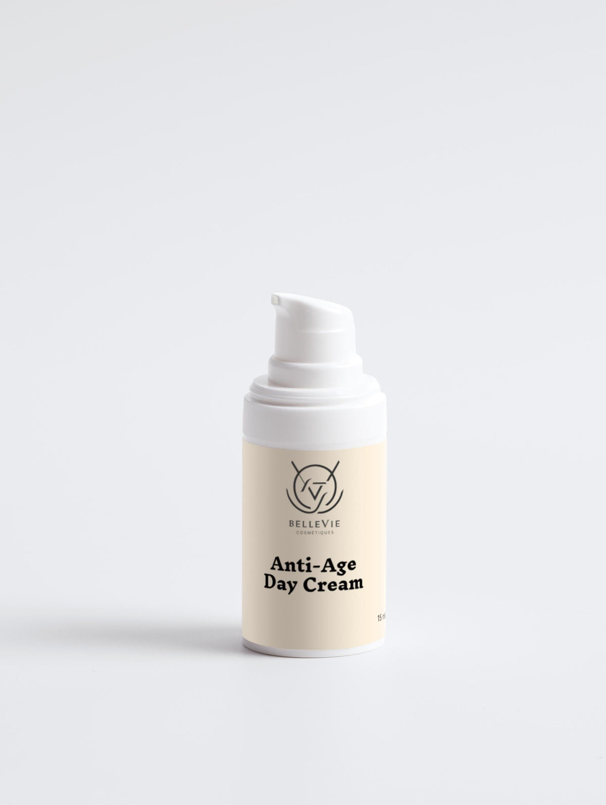 BelleVie Anti-Age Day Cream 15ml airless pump bottle – travel-size anti-aging moisturiser
