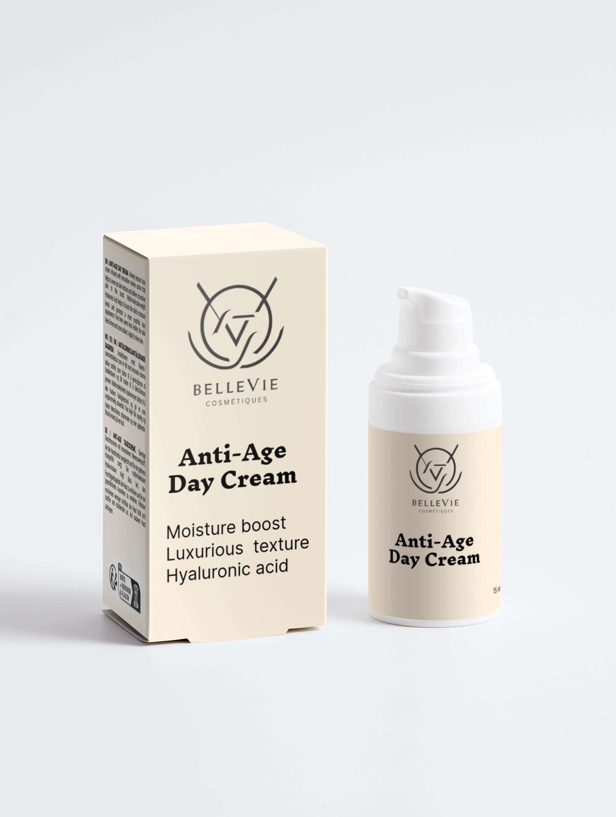 BelleVie Anti-Age Day Cream 15ml with box – hyaluronic acid moisturiser, moisture boost, luxurious texture