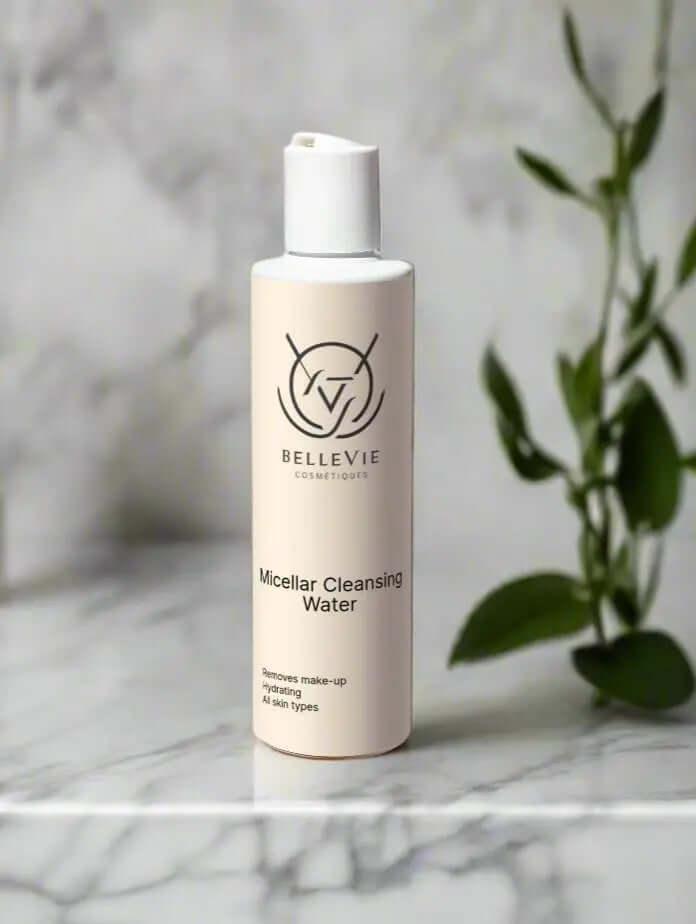 BelleVie Micellar Cleansing Water 200ml - gentle no-rinse makeup removal with hyaluronic acid, vegan, EU-made