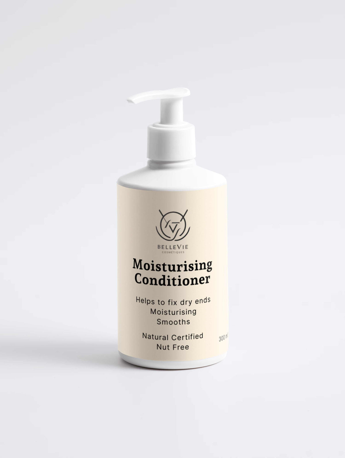 Moisturising Conditioner 300ml in a cream-coloured bottle with a white pump and minimalist black label.