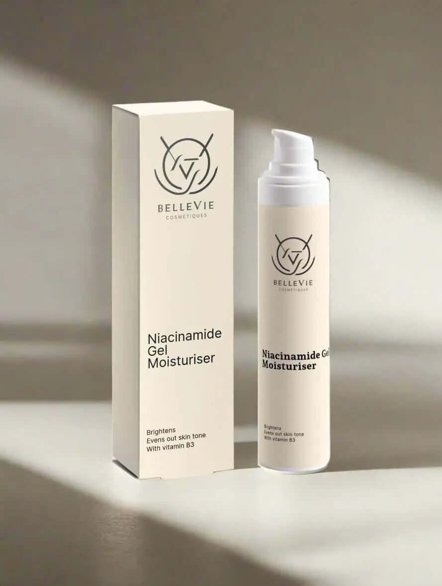 BelleVie Niacinamide Gel Moisturiser 50ml - best niacinamide moisturiser for dark spots UK and USA, cruelty-free