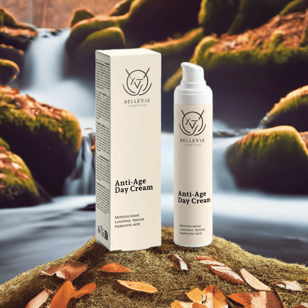 BelleVie anti-age moisturizer bottle on clean minimal background