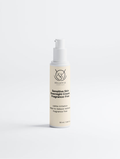 BelleVie fragrance-free night cream with Aloe Vera and Hyaluronic Acid – vegan, EU-made for sensitive & rosacea-prone skin