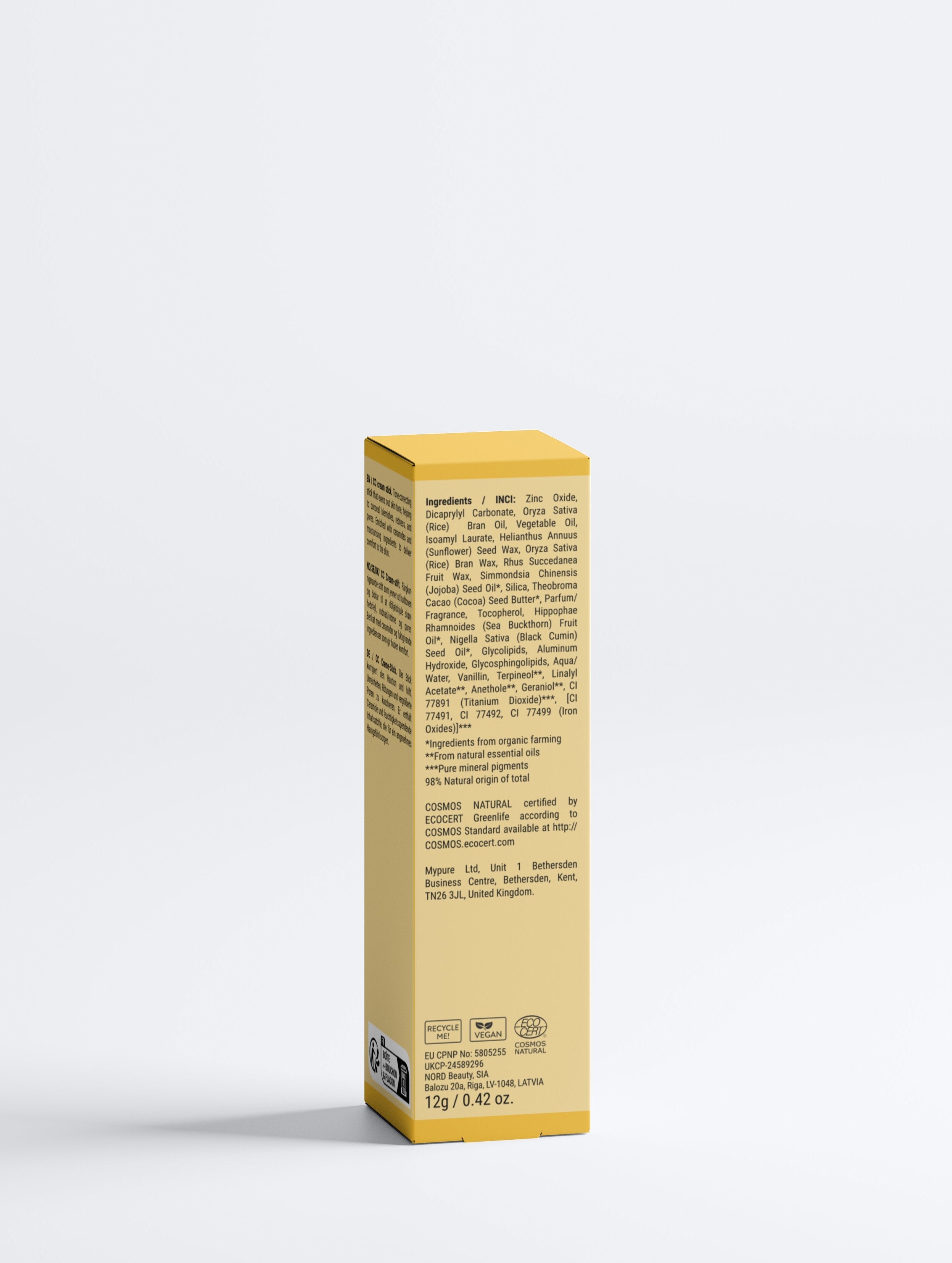 BelleVie tinted CC cream SPF30 stick in Deep shade – vegan, EU-made for deep skin tones with cocoa butter and sea buckthorn