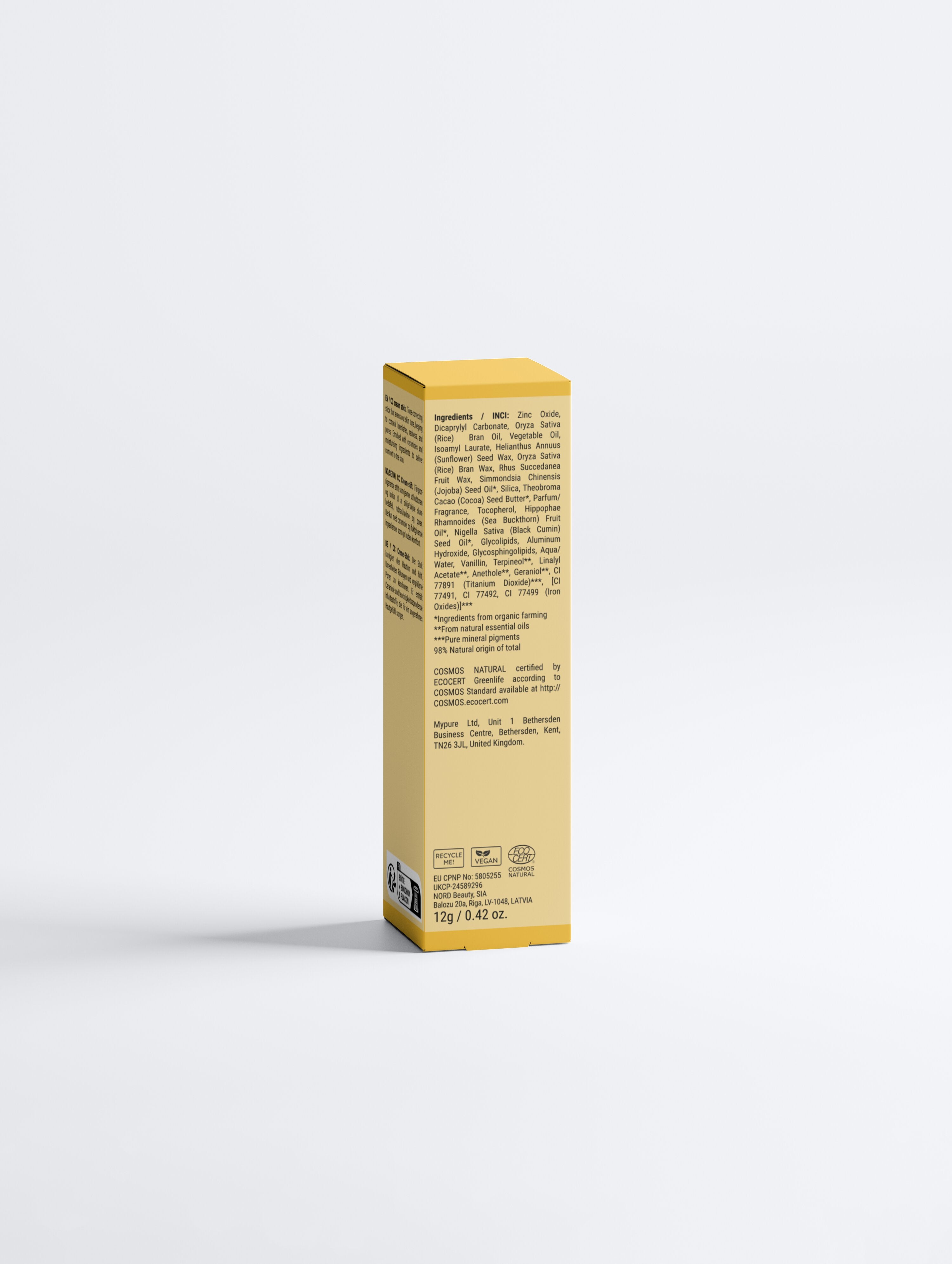 BelleVie tinted CC cream SPF30 stick in Tan shade – vegan, EU-made with cocoa butter and sea buckthorn oil