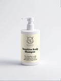 Close-up of Bellevie Cosmetic Sensitive Scalp Shampoo 400ml, infused with aloe vera and chamomile for gentle care of sensitive scalps, natural, COSMOS certified, vegan, cruelty-free"