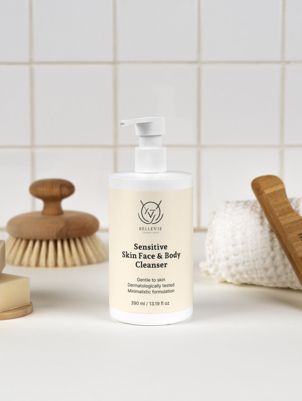 Bellevie Natural 2-in-1 face and body wash for redness-prone and reactive skin – minimalist formula, dermatologically tested