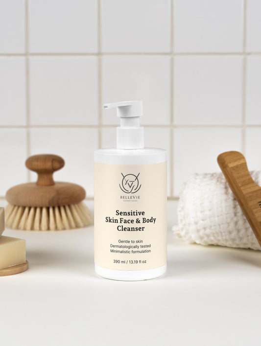 Bellevie Natural 2-in-1 face and body wash for redness-prone and reactive skin – minimalist formula, dermatologically tested