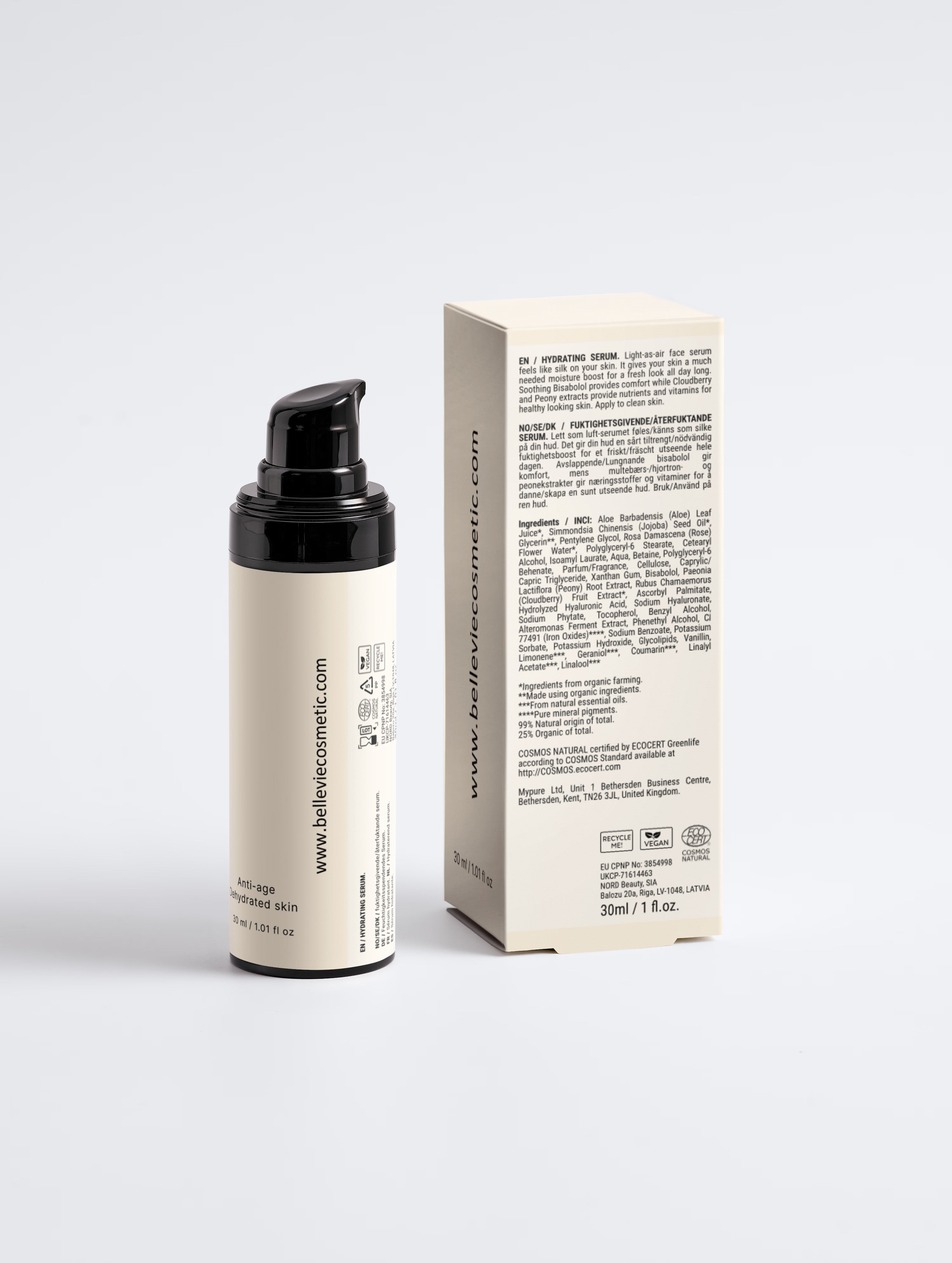 Best hydrating face serum UK and USA – BelleVie 30ml with hyaluronic acid, cloudberry antioxidants and marine biotech active