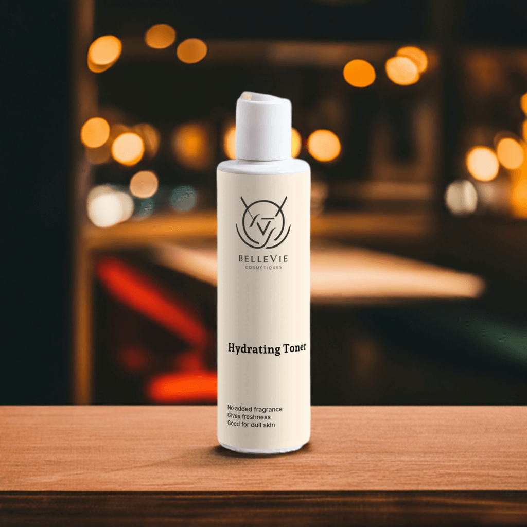 Best hydrating toner for dry skin UK and USA - BelleVie 200ml with rose water, chamomile and lactic acid, cruelty-free