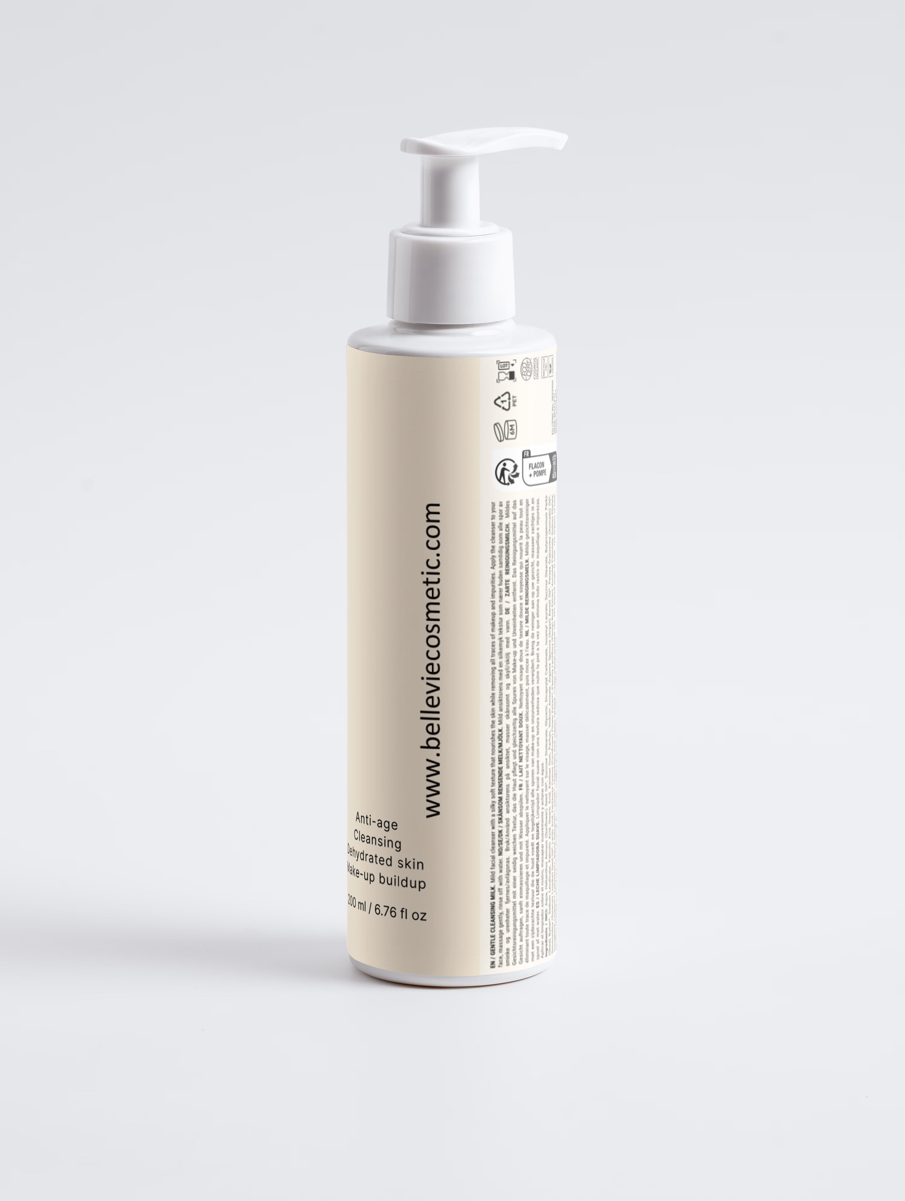 Best milk cleanser for dry skin UK and USA - BelleVie 200ml with argan oil, avocado oil and jojoba, daily morning and evening use