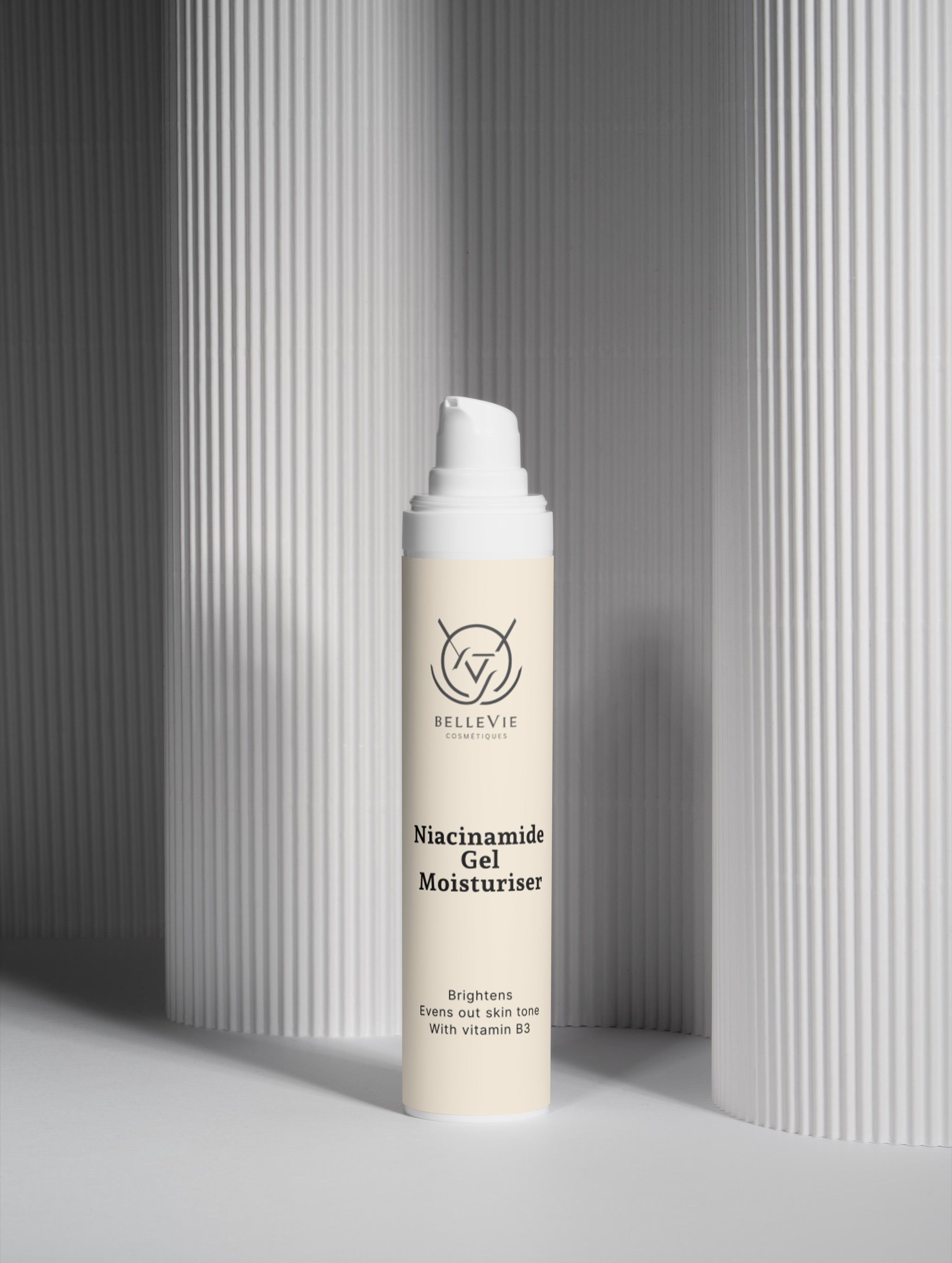 Best niacinamide gel moisturiser for uneven skin tone - BelleVie 50ml with glycerin and organic ginkgo biloba, allergen-free