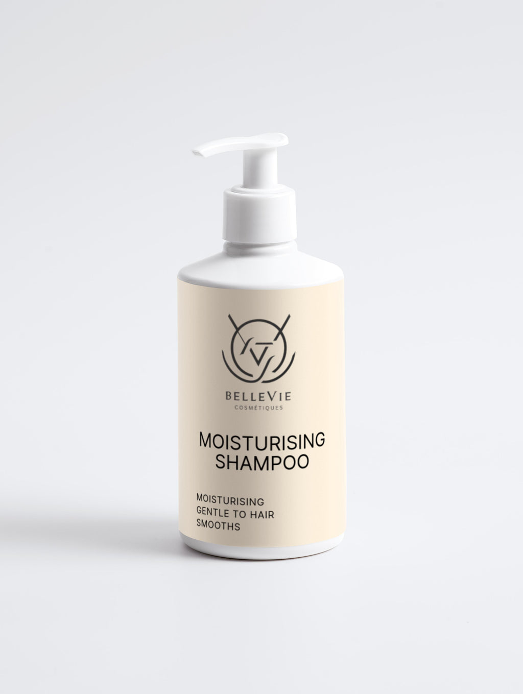 Bottle of Bellevie Moisturising Shampoo on a white background