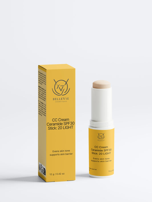 CC Cream Ceramide Stick Shade 20 Light – tinted tone-correcting CC cream with ceramides and zinc oxide by BelleVie