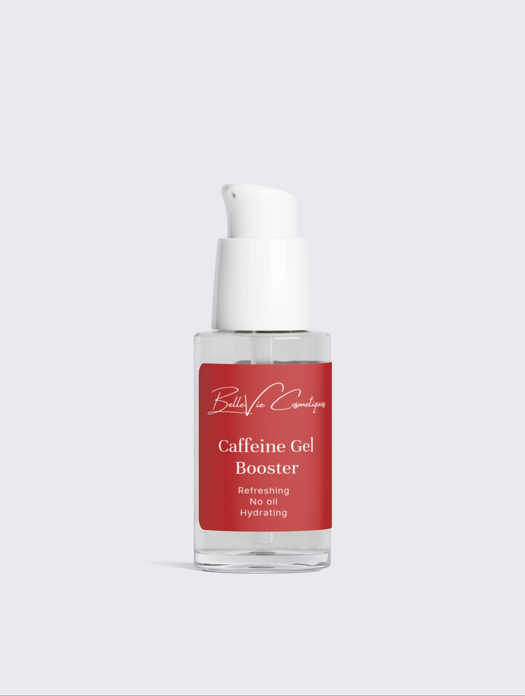 Bottle of Caffeine Gel Booster with a red label on a white background