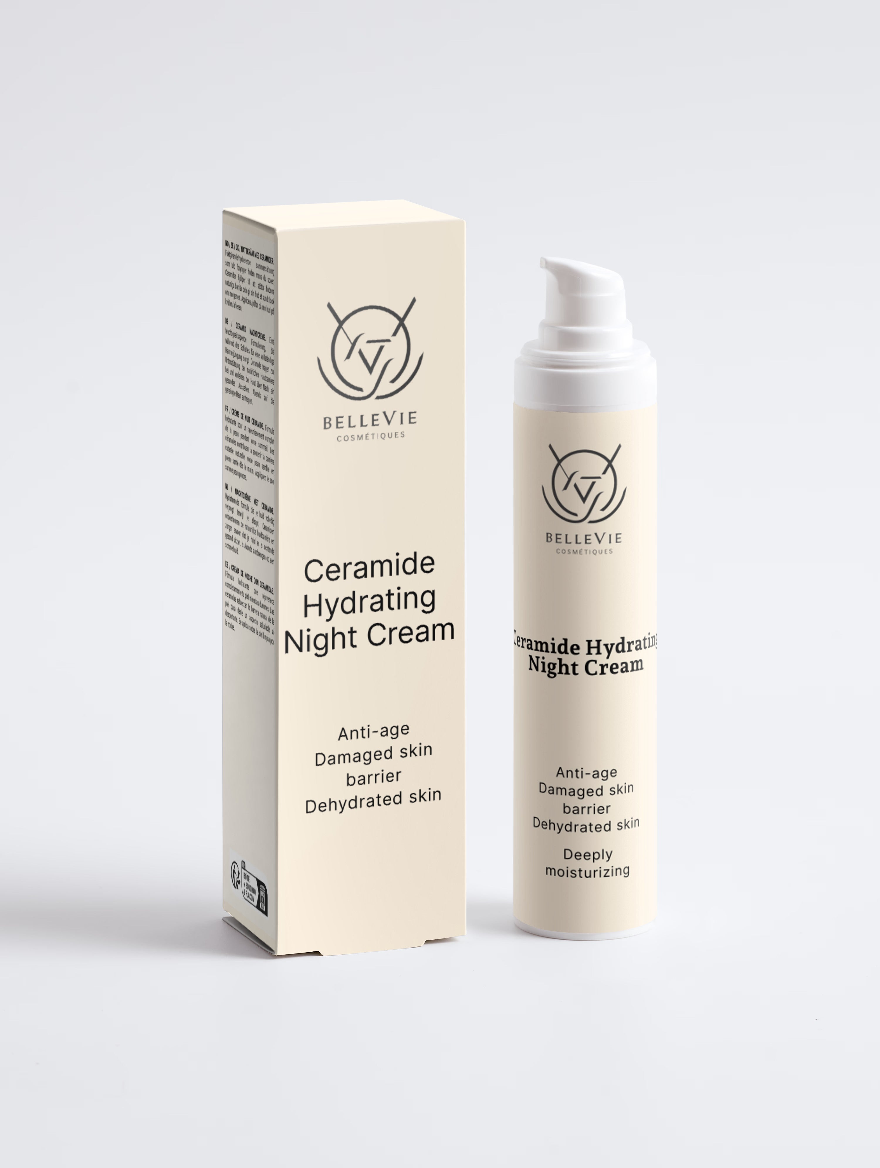 Ceramide Hydrating Night Cream 50ml with ceramides and hyaluronic acid by BelleVie – overnight barrier repair for dry and sensitive skin
