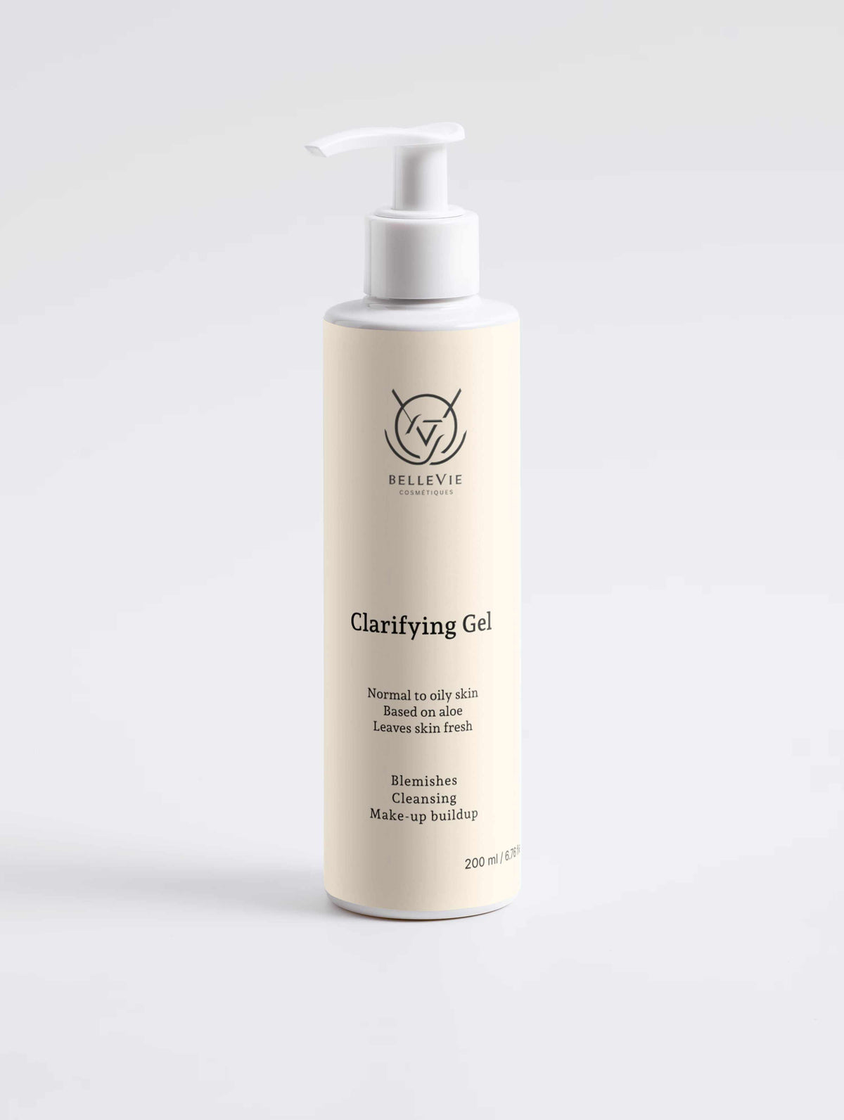 Clarifying Gel Cleanser 200ml by BelleVie - gentle aloe-based gel face wash for oily and blemish-prone skin, allergen-free, vegan