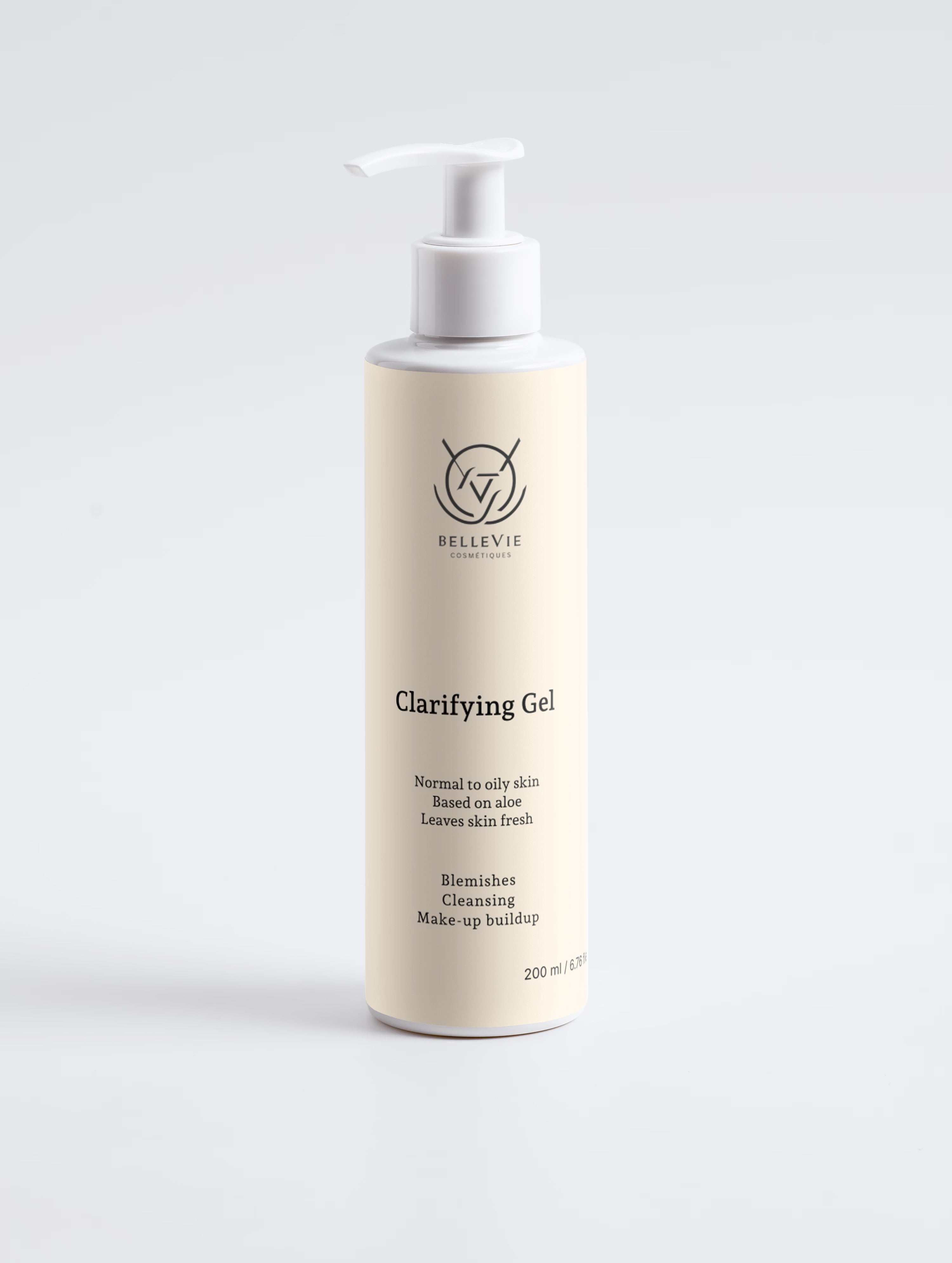 Clarifying Gel Cleanser 200ml by BelleVie - gentle aloe-based gel face wash for oily and blemish-prone skin, allergen-free, vegan
