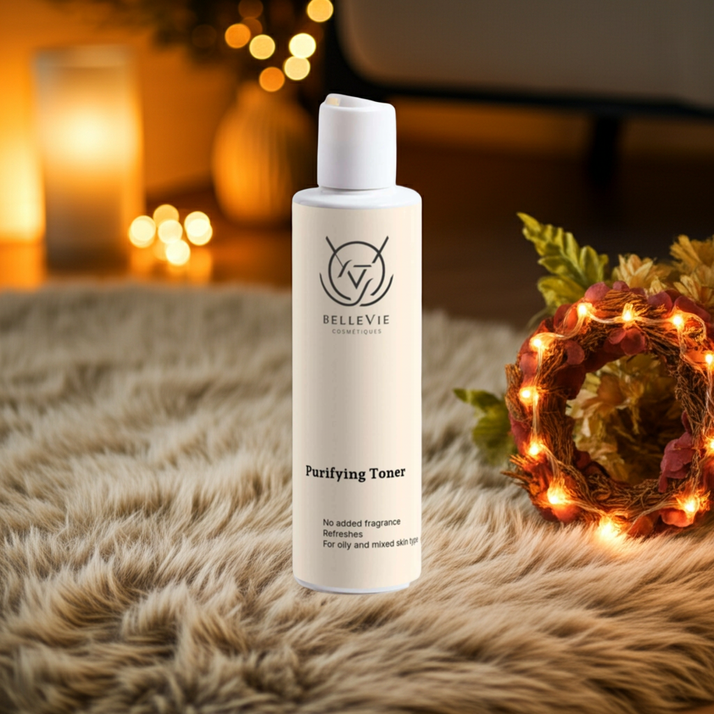 Clarifying facial toner with natural ingredients to refine pores and calm skin