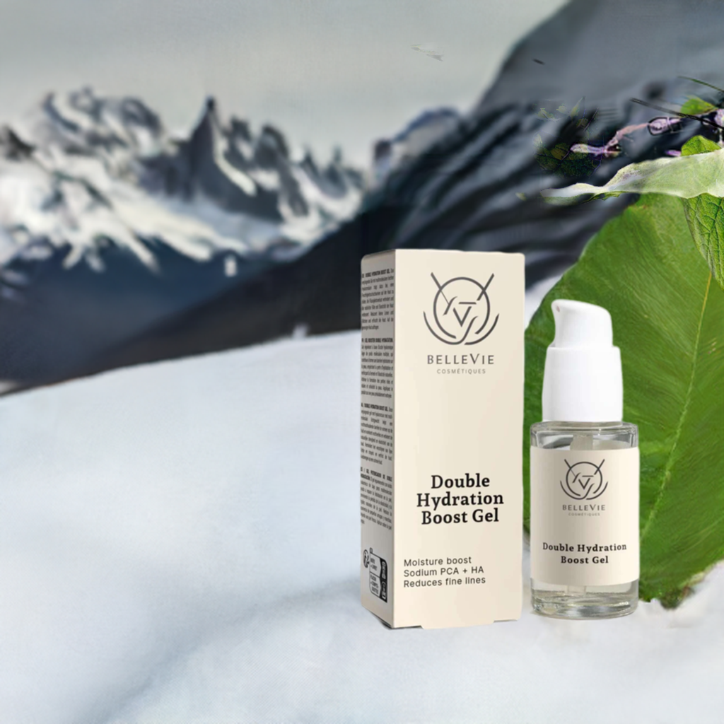 Double hydration face gel bottle on clean minimal background