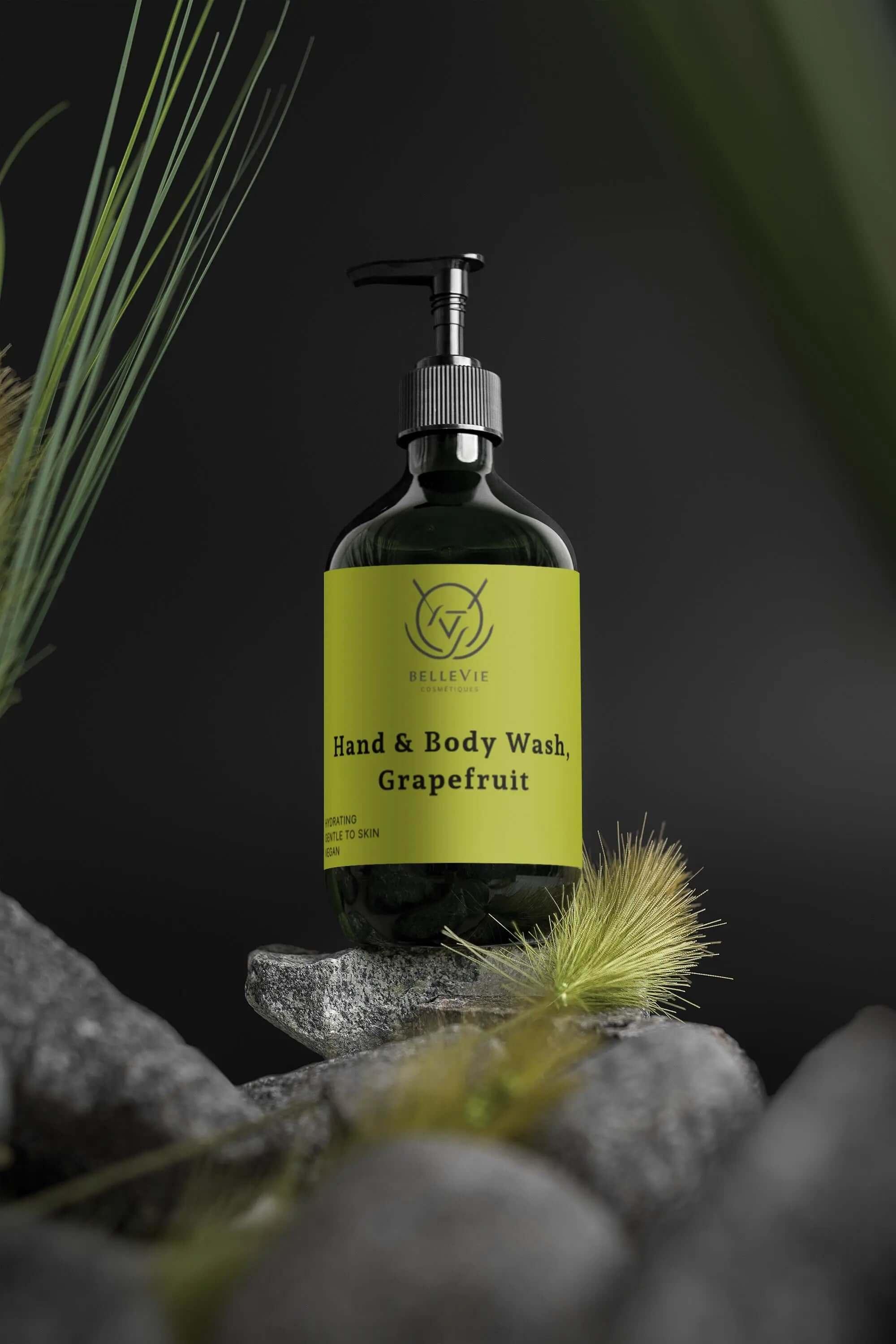Woman applying Grapefruit Body Wash in shower for hydrating skin care