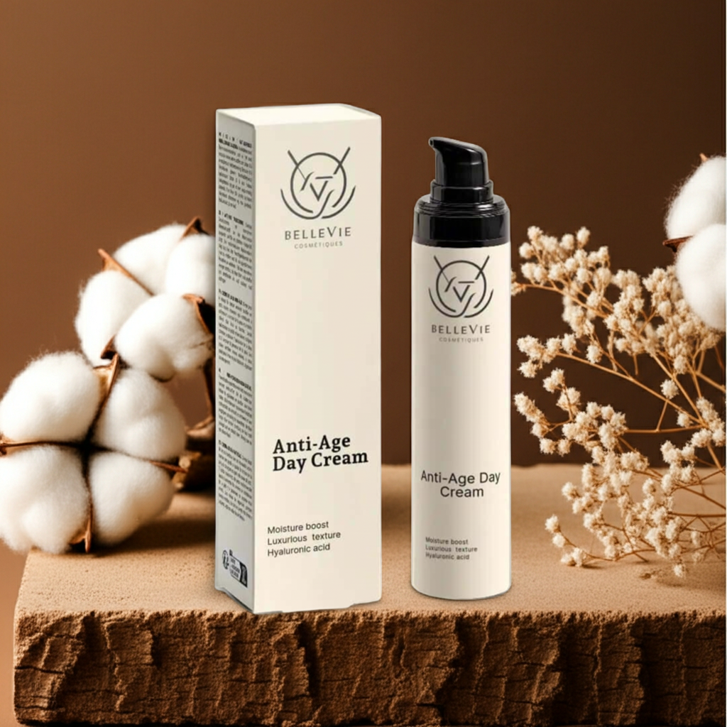 Hydrating anti-age moisturizer bottle on clean minimal background