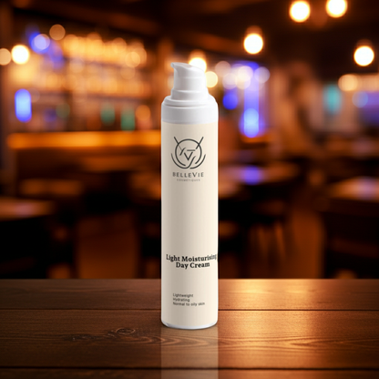 Hydrating day cream bottle on minimal clean background for dry and normal skin