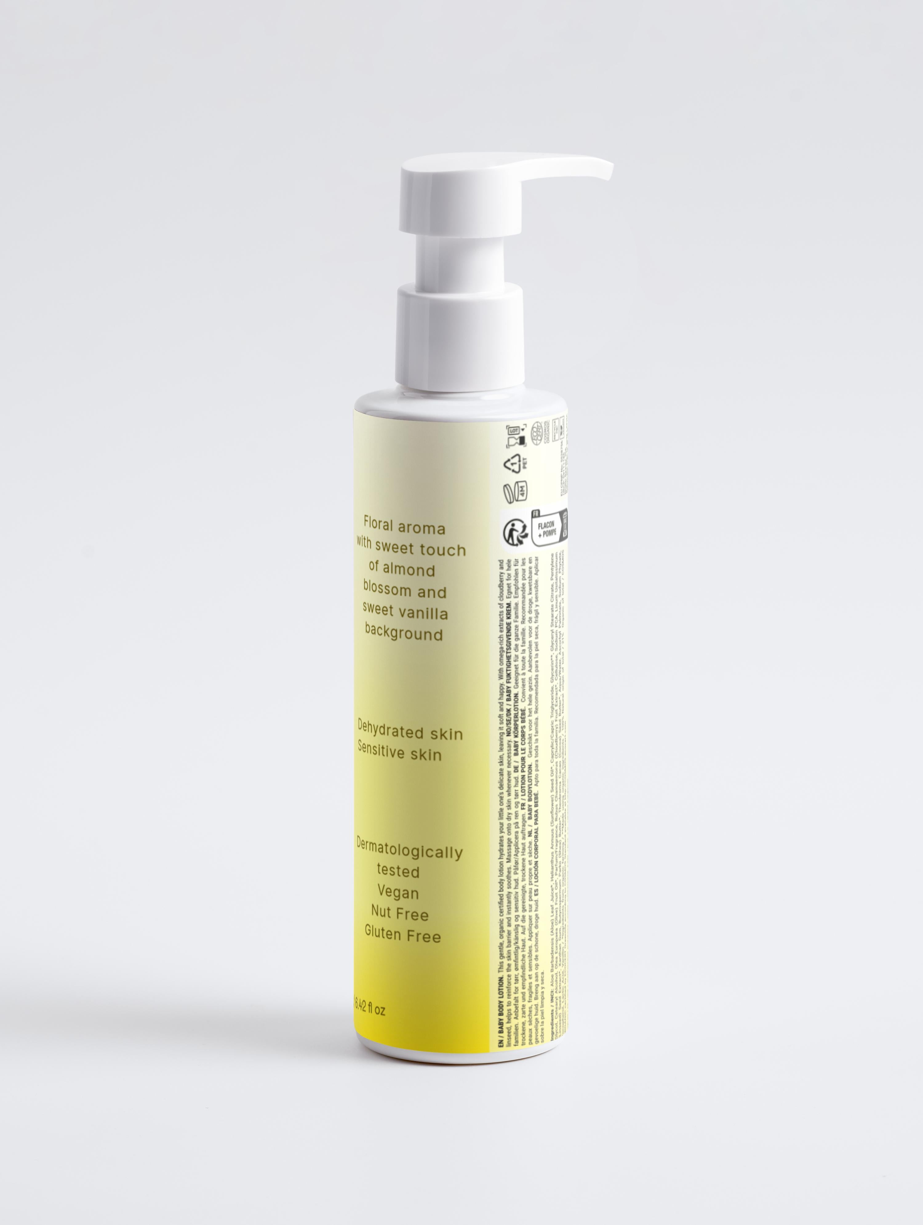 Baby Lotion 190ml bottle with yellow label on a white background