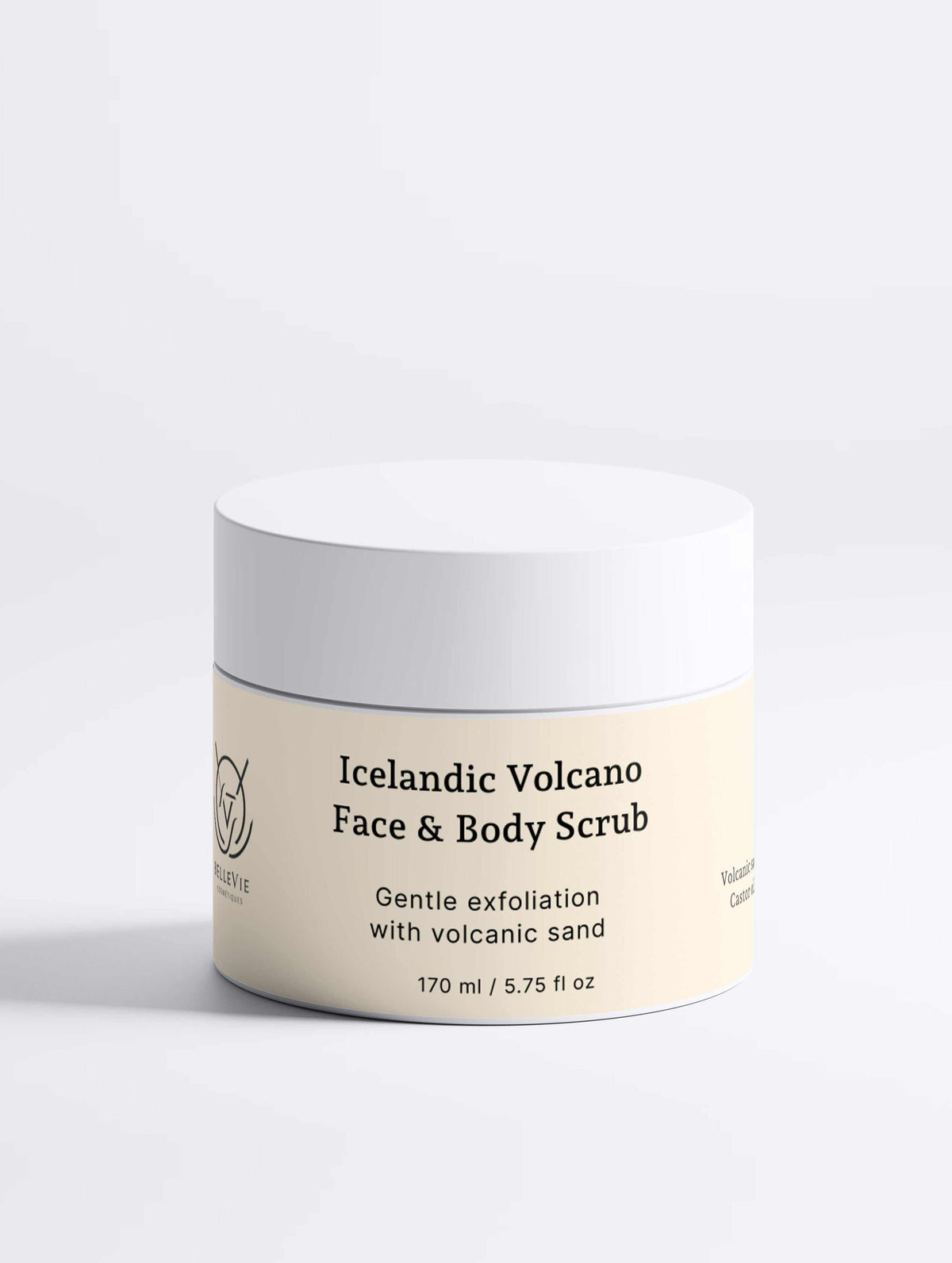 Icelandic Volcano Face & Body Scrub 170ml with volcanic sand and Nordic berry extracts by BelleVie – natural exfoliator for smooth, glowing skin