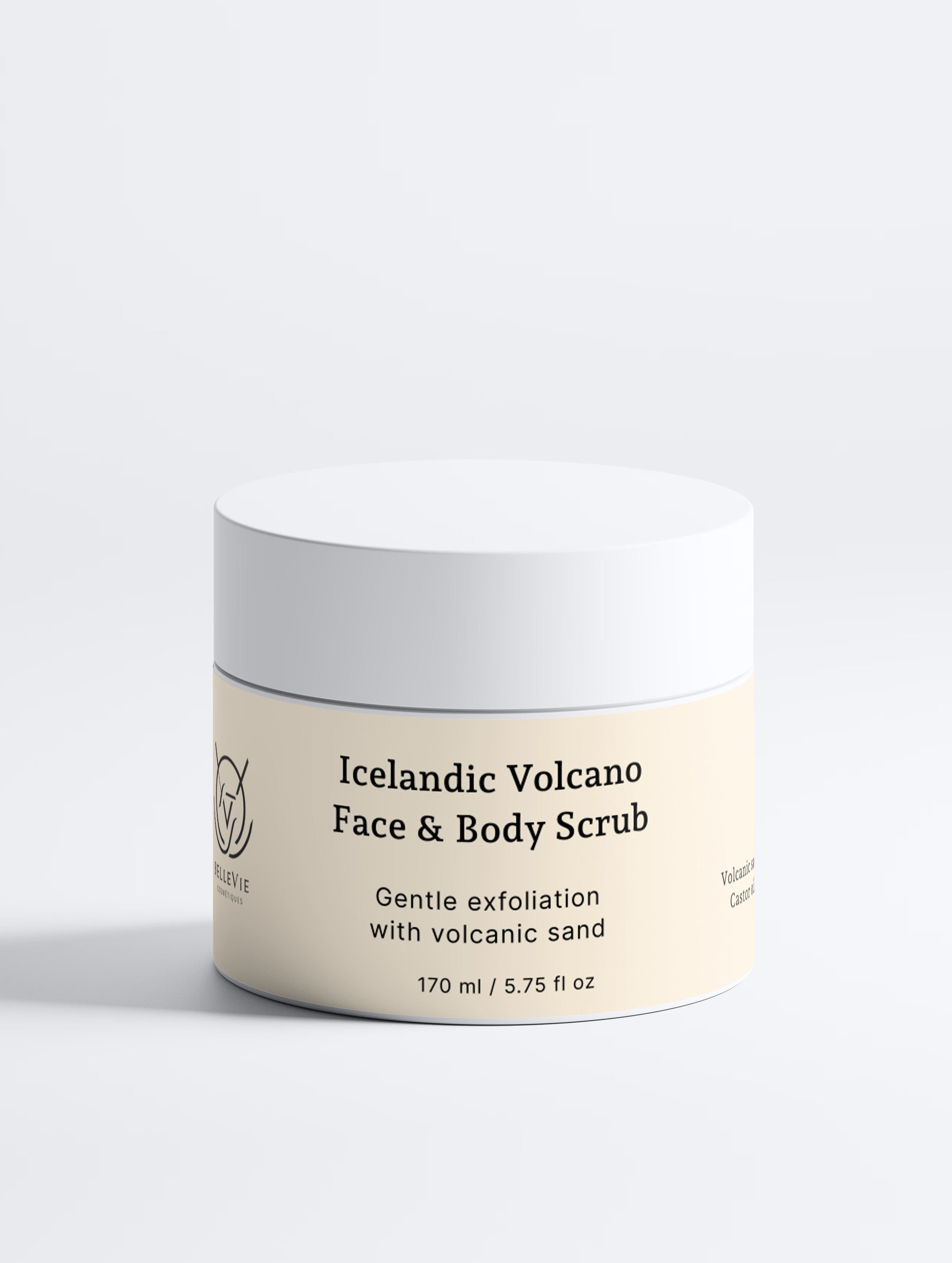 Icelandic Volcano Face & Body Scrub 170ml with volcanic sand and Nordic berry extracts by BelleVie – natural exfoliator for smooth, glowing skin