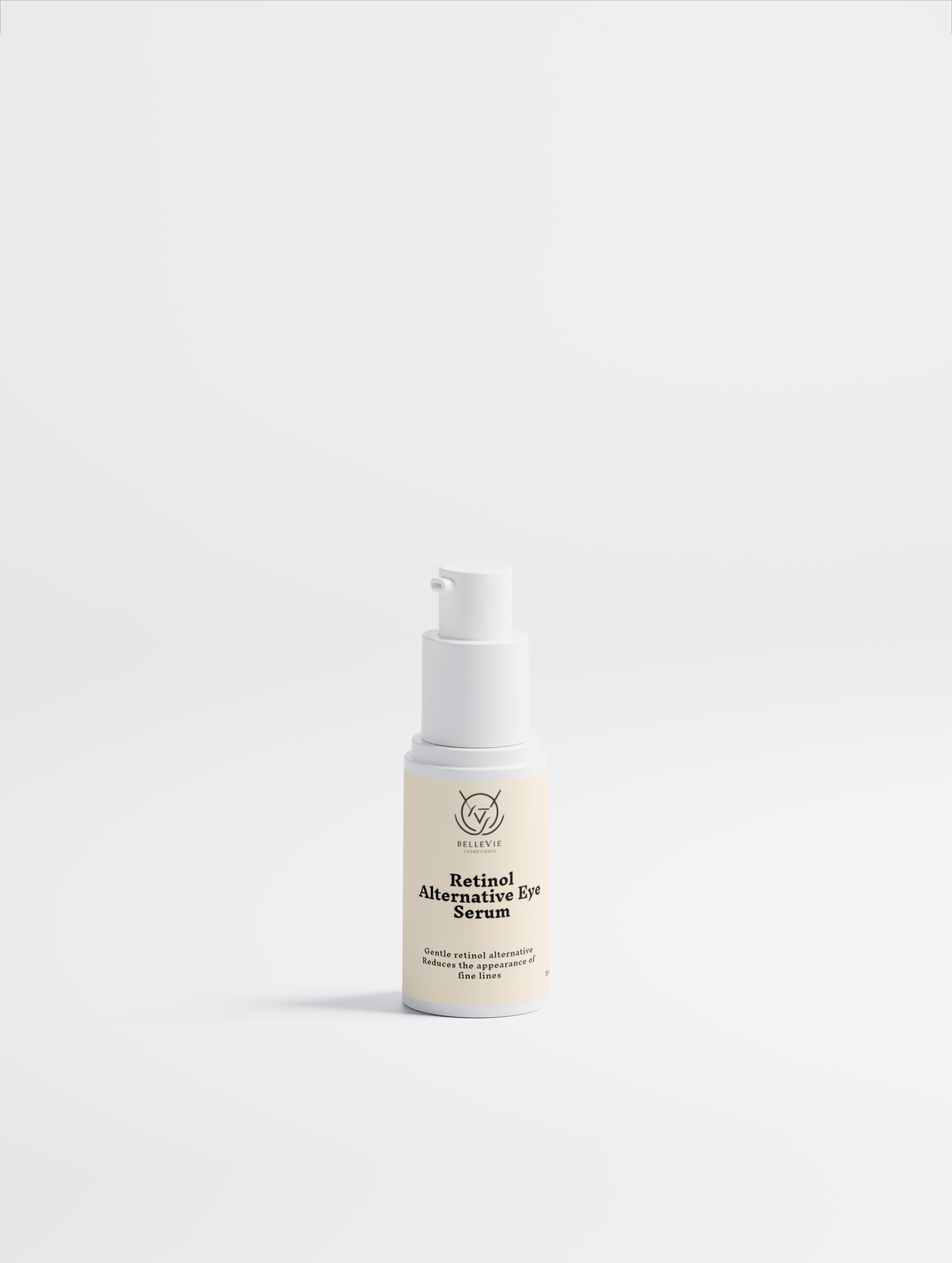 Skincare serum bottle with label on a white background
